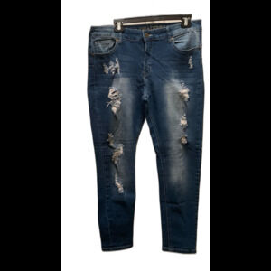 Supradenim Mid Rise Skinny Ankle Jeans‎ Distressed Ripped Dark Wash Womens Sz 15